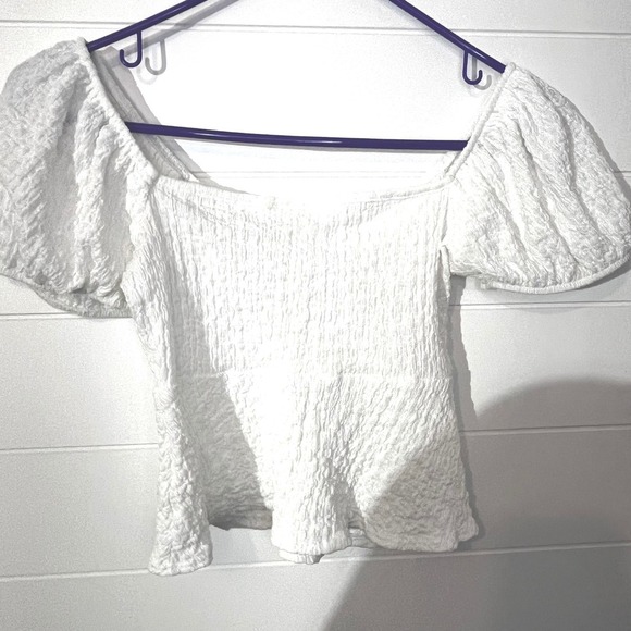 See You Monday White Tie Front Puff Sleeve Textured Top XS - Picture 4 of 4